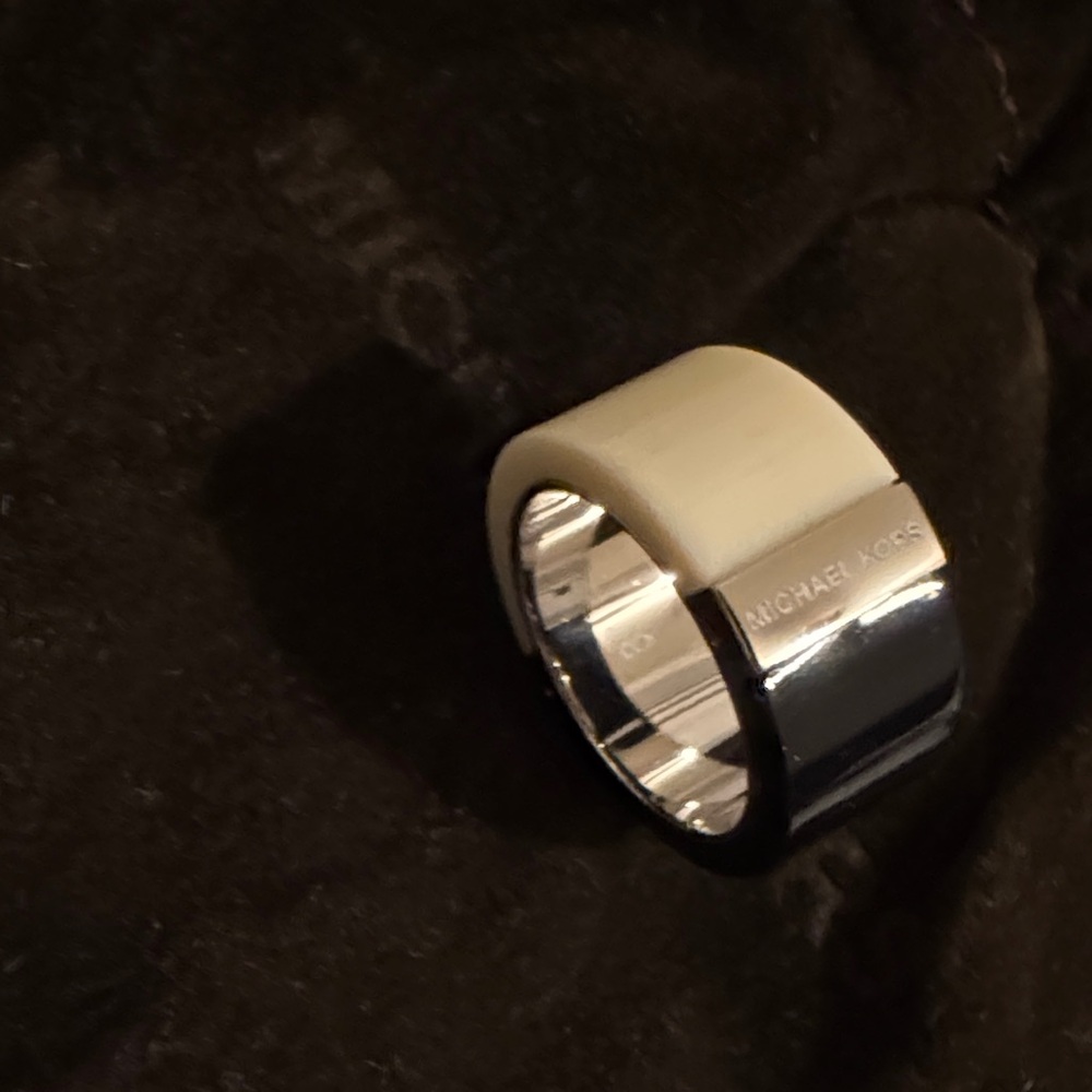 Michael Kors Two-Tone Black and Cream Silver Ring